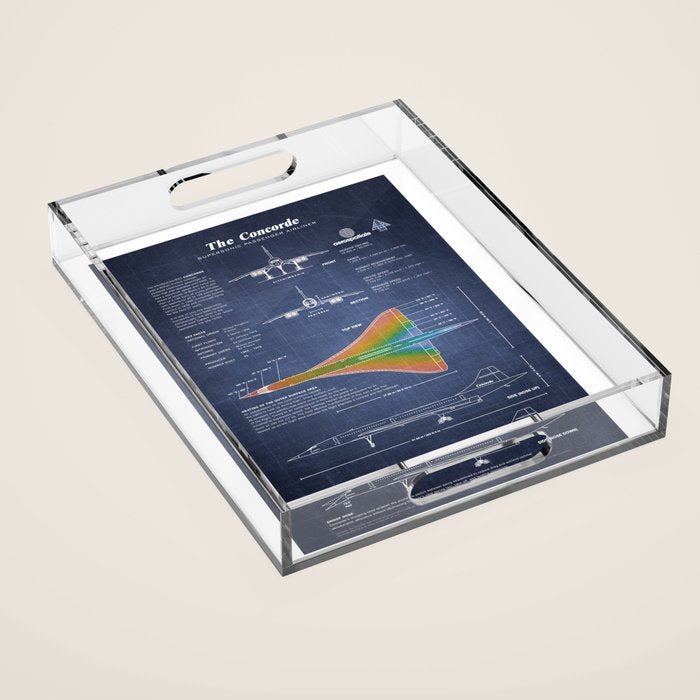 Concorde Supersonic Airliner Blueprint (dark blue) Acrylic Tray Gallery Image 1