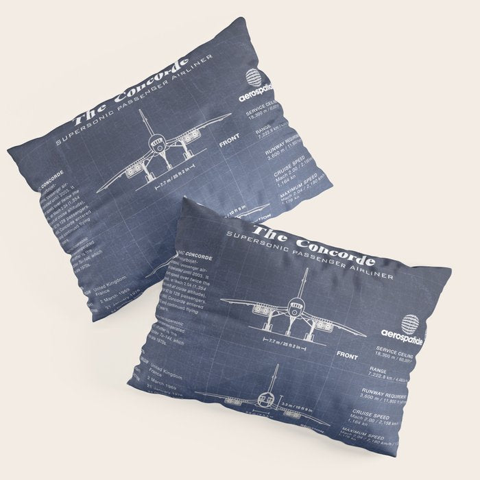 Concorde Supersonic Airliner Blueprint (dark blue) Pillow Sham Gallery Image 3