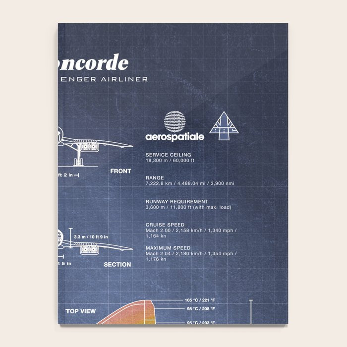 Concorde Supersonic Airliner Blueprint (dark blue) Notebook Gallery Image 4
