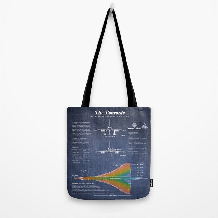 Concorde Supersonic Airliner Blueprint (dark blue) Tote Bag Gallery Image 2