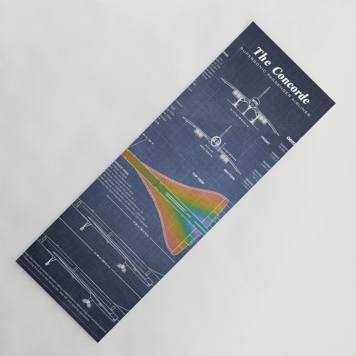 Concorde Supersonic Airliner Blueprint (dark blue) Yoga Mat Gallery Image 1