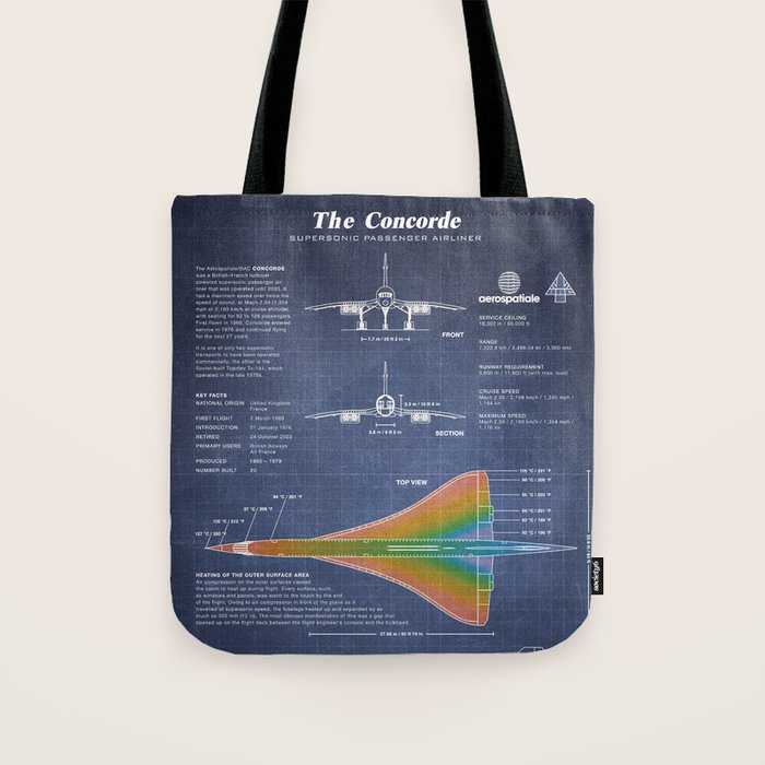 Concorde Supersonic Airliner Blueprint (dark blue) Tote Bag Gallery Image 1