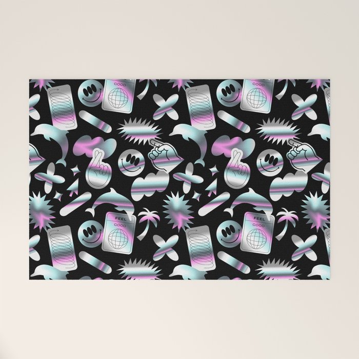 Trendy holographic y2k sticker pattern Welcome Mat Gallery Image 1
