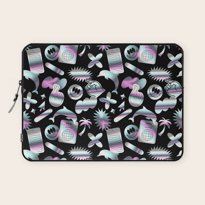Trendy holographic y2k sticker pattern Laptop Sleeve Gallery Image 1