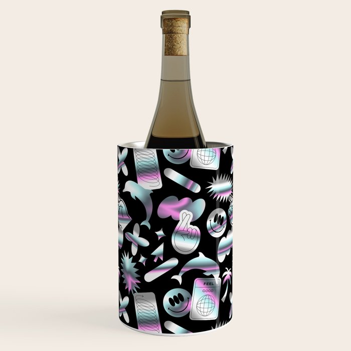 Trendy holographic y2k sticker pattern Wine Chiller Gallery Image 2