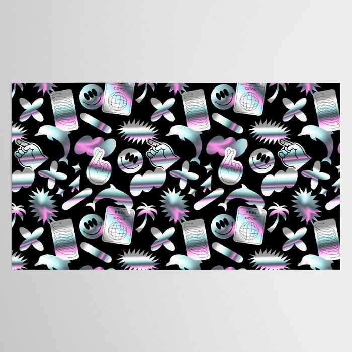 Trendy holographic y2k sticker pattern Tablecloth Gallery Image 2