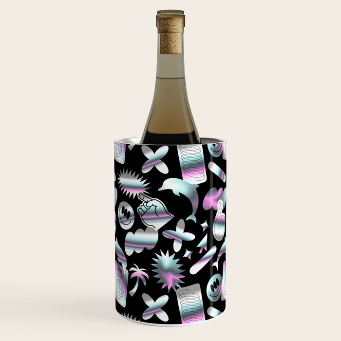 Trendy holographic y2k sticker pattern Wine Chiller Gallery Image 1