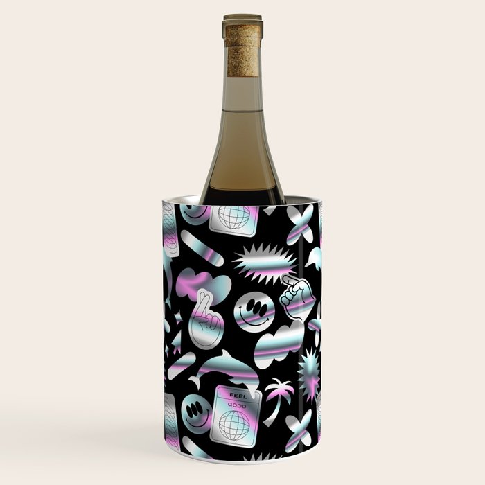 Trendy holographic y2k sticker pattern Wine Chiller Gallery Image 3