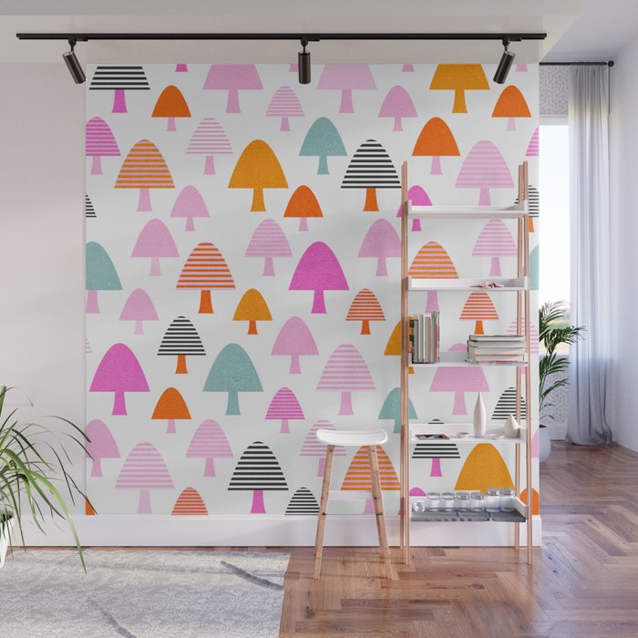 Whimsi Retro Abstract Mushrooms in Rainbow colours Wall Mural Gallery Image 1