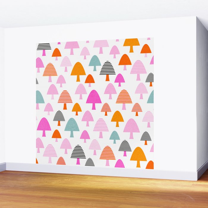 Whimsi Retro Abstract Mushrooms in Rainbow colours Wall Mural Gallery Image 2