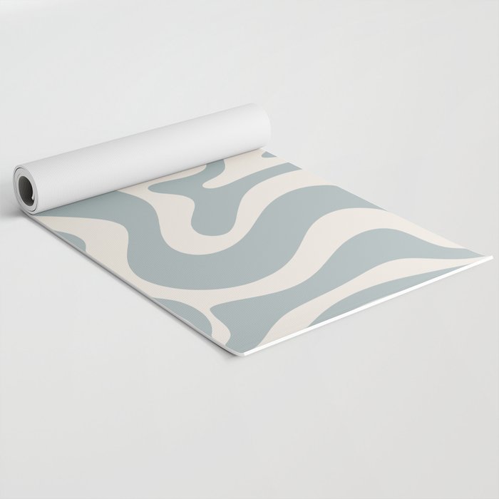 Liquid Swirl Retro Abstract Pattern in Light Blue-Gray and Cream Yoga Mat Gallery Image 2