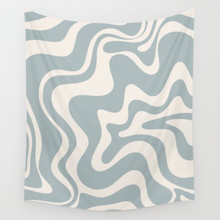 Liquid Swirl Retro Abstract Pattern in Light Blue-Gray and Cream Wall Tapestry Gallery Image 4