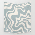 Liquid Swirl Retro Abstract Pattern in Light Blue-Gray and Cream Wall Tapestry Gallery Image 4