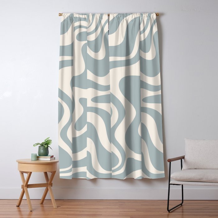 Liquid Swirl Retro Abstract Pattern in Light Blue-Gray and Cream Window Curtain Gallery Image 5