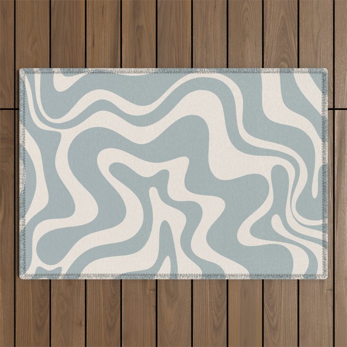 Liquid Swirl Retro Abstract Pattern in Light Blue-Gray and Cream Outdoor Rug Gallery Image 1