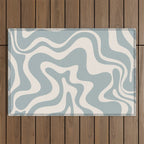 Liquid Swirl Retro Abstract Pattern in Light Blue-Gray and Cream Outdoor Rug Gallery Image 1