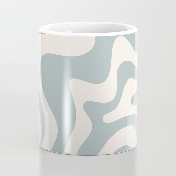 Liquid Swirl Retro Abstract Pattern in Light Blue-Gray and Cream Coffee Mug Gallery Image 4