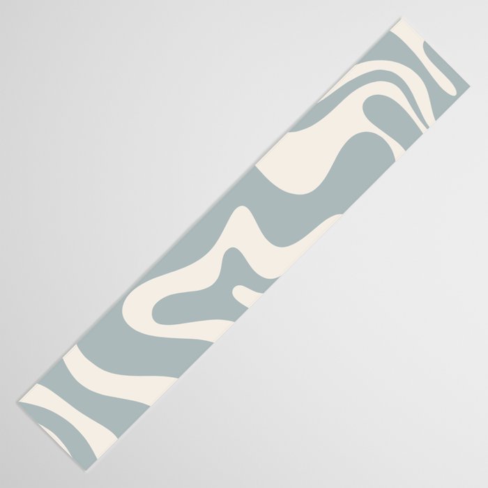 Liquid Swirl Retro Abstract Pattern in Light Blue-Gray and Cream Table Runner Gallery Image 3