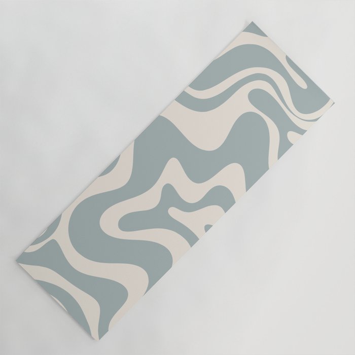 Liquid Swirl Retro Abstract Pattern in Light Blue-Gray and Cream Yoga Mat Gallery Image 1