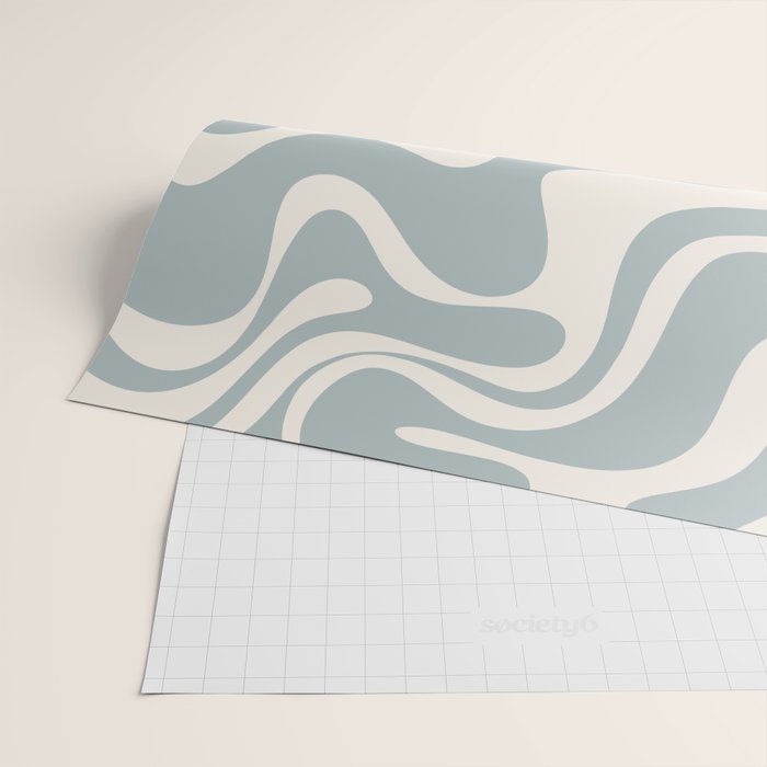 Liquid Swirl Retro Abstract Pattern in Light Blue-Gray and Cream Wrapping Paper Gallery Image 2