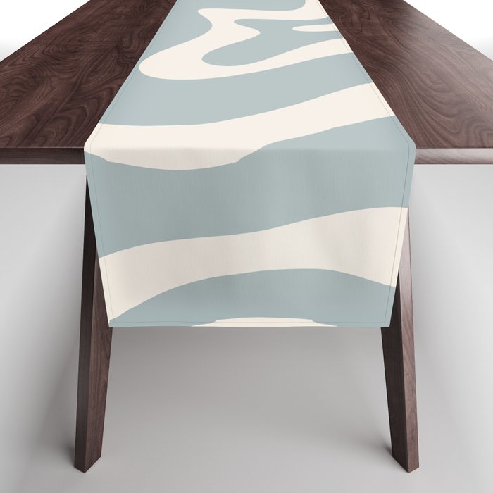 Liquid Swirl Retro Abstract Pattern in Light Blue-Gray and Cream Table Runner Gallery Image 1