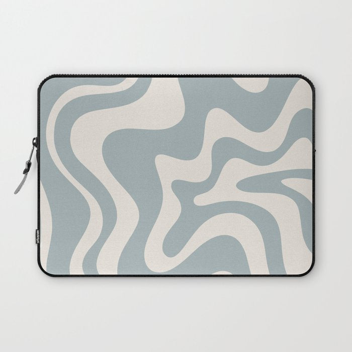 Liquid Swirl Retro Abstract Pattern in Light Blue-Gray and Cream Laptop Sleeve Gallery Image 1