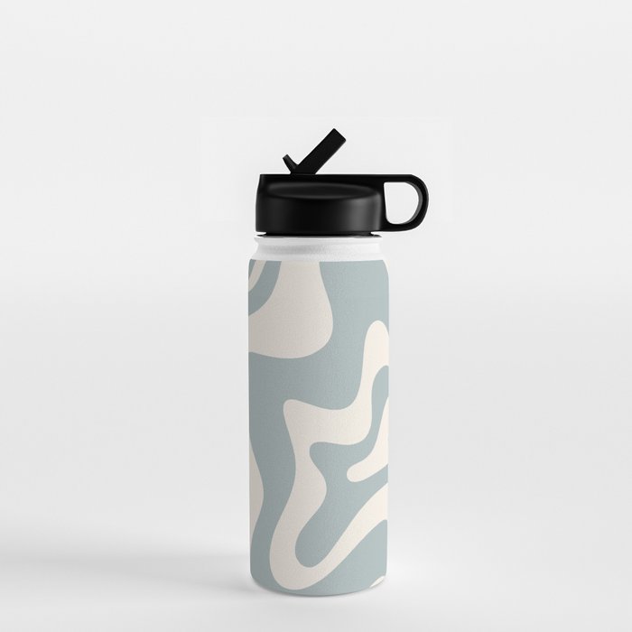 Liquid Swirl Retro Abstract Pattern in Light Blue-Gray and Cream Water Bottle Gallery Image 1