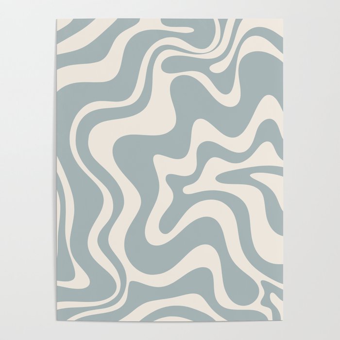 Liquid Swirl Retro Abstract Pattern in Light Blue-Gray and Cream Poster Gallery Image 1