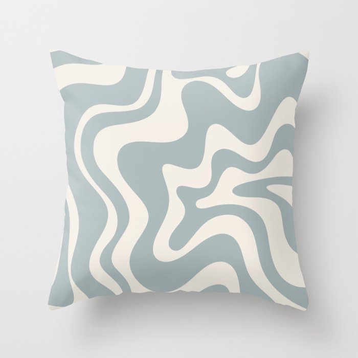 Liquid Swirl Retro Abstract Pattern in Light Blue-Gray and Cream Throw Pillow Gallery Image 1