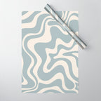 Liquid Swirl Retro Abstract Pattern in Light Blue-Gray and Cream Wrapping Paper Gallery Image 1