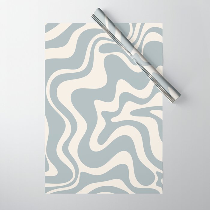 Liquid Swirl Retro Abstract Pattern in Light Blue-Gray and Cream Wrapping Paper Gallery Image 1