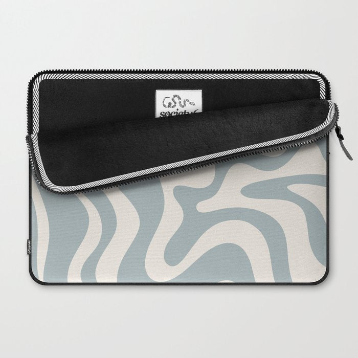 Liquid Swirl Retro Abstract Pattern in Light Blue-Gray and Cream Laptop Sleeve Gallery Image 2