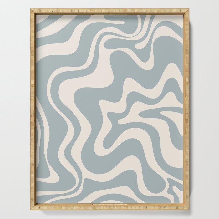Liquid Swirl Retro Abstract Pattern in Light Blue-Gray and Cream Serving Tray Gallery Image 1