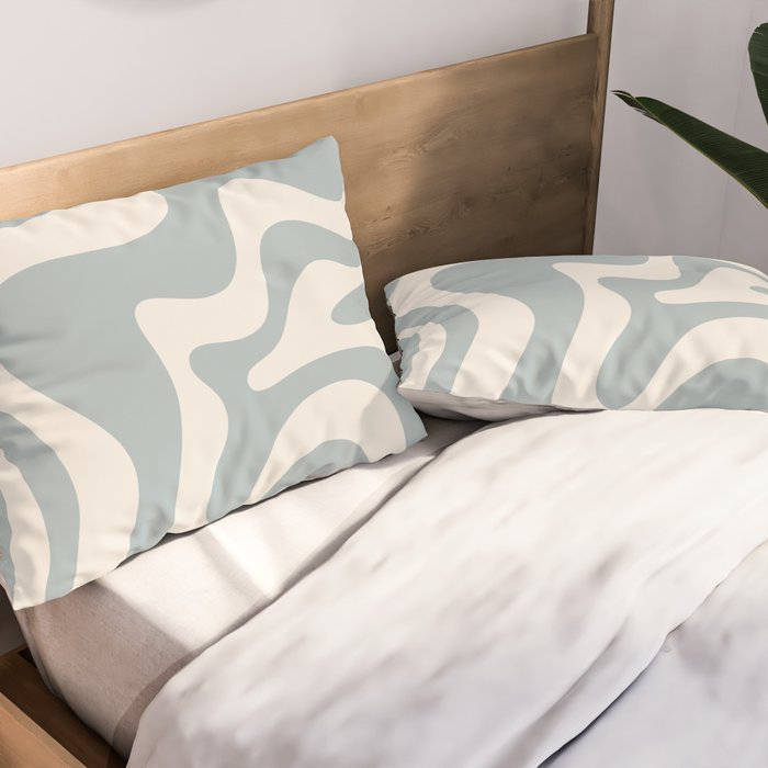 Liquid Swirl Retro Abstract Pattern in Light Blue-Gray and Cream Pillow Sham Gallery Image 2
