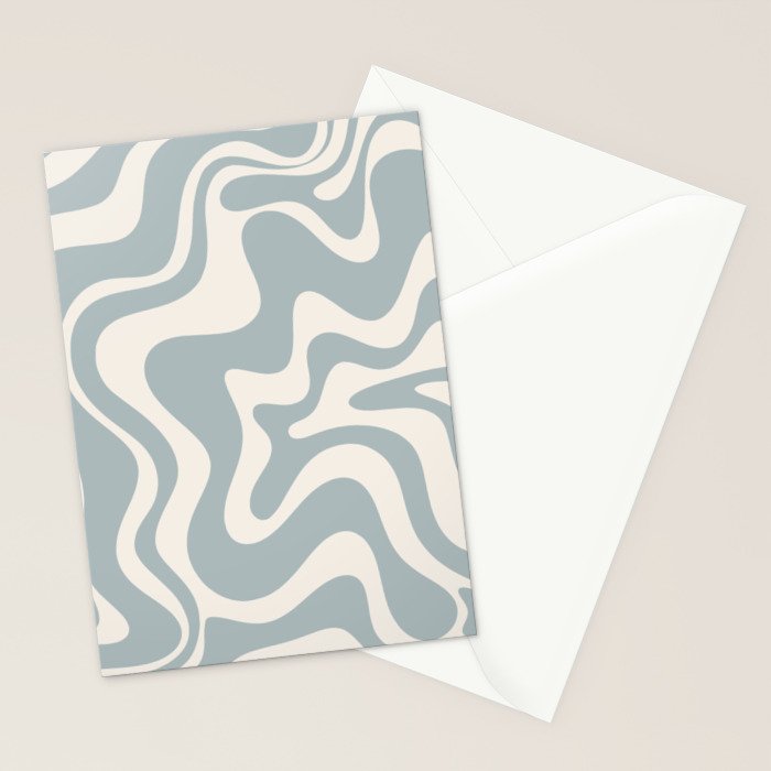 Liquid Swirl Retro Abstract Pattern in Light Blue-Gray and Cream Stationery Card Gallery Image 2