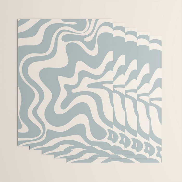 Liquid Swirl Retro Abstract Pattern in Light Blue-Gray and Cream Wrapping Paper Gallery Image 3