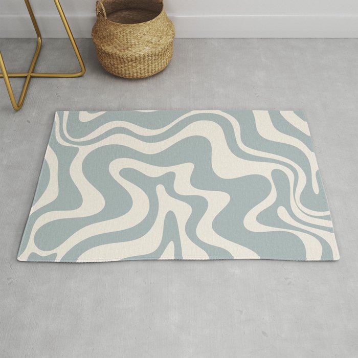 Liquid Swirl Retro Abstract Pattern in Light Blue-Gray and Cream Rug Gallery Image 1