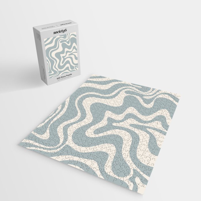 Liquid Swirl Retro Abstract Pattern in Light Blue-Gray and Cream Jigsaw Puzzle Gallery Image 2