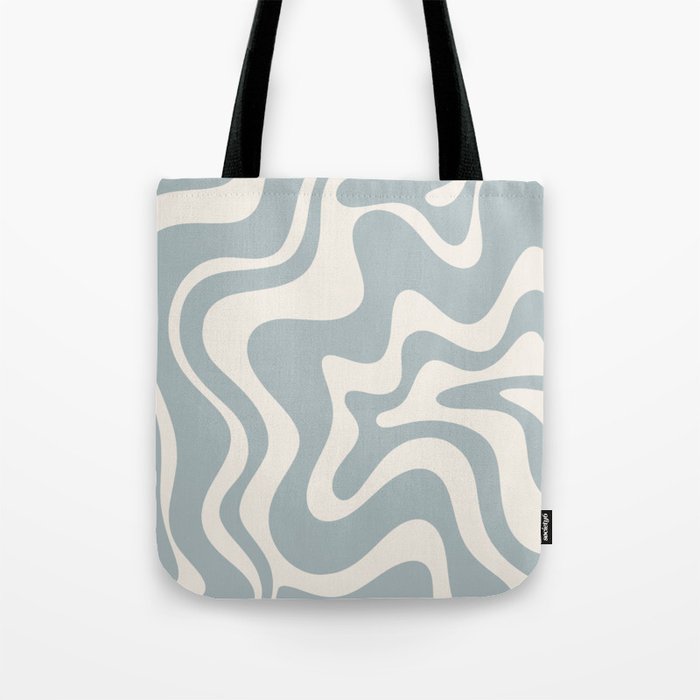 Liquid Swirl Retro Abstract Pattern in Light Blue-Gray and Cream Tote Bag Gallery Image 1