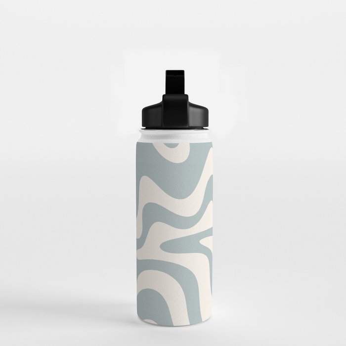 Liquid Swirl Retro Abstract Pattern in Light Blue-Gray and Cream Water Bottle Gallery Image 2