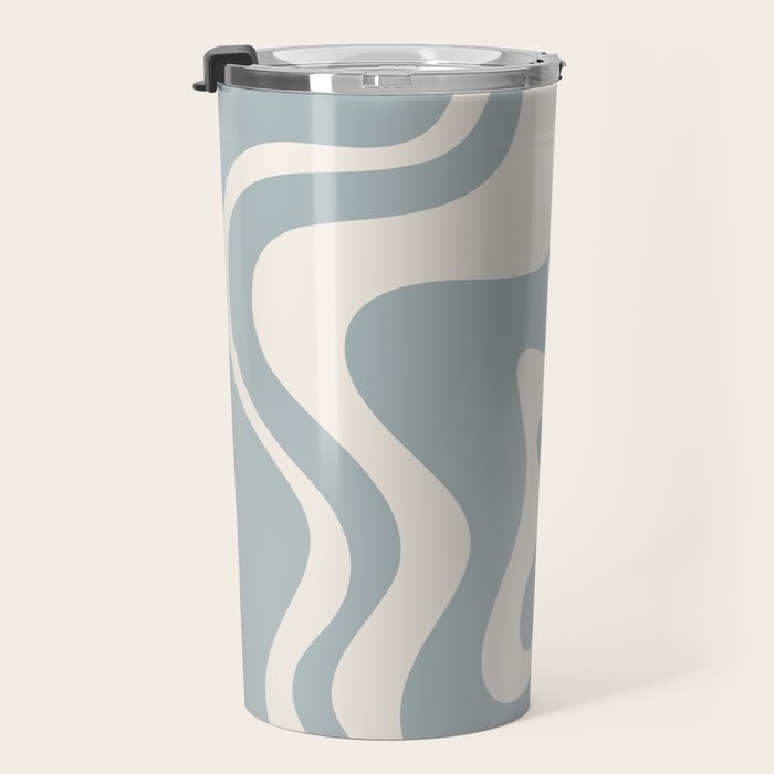 Liquid Swirl Retro Abstract Pattern in Light Blue-Gray and Cream Travel Mug Gallery Image 3
