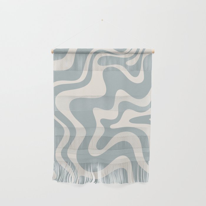 Liquid Swirl Retro Abstract Pattern in Light Blue-Gray and Cream Wall Hanging Gallery Image 1