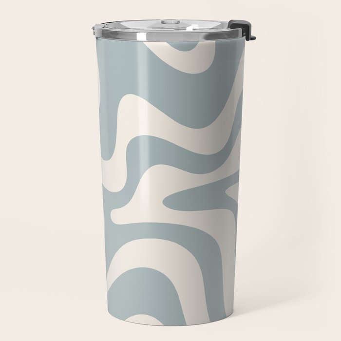 Liquid Swirl Retro Abstract Pattern in Light Blue-Gray and Cream Travel Mug Gallery Image 2