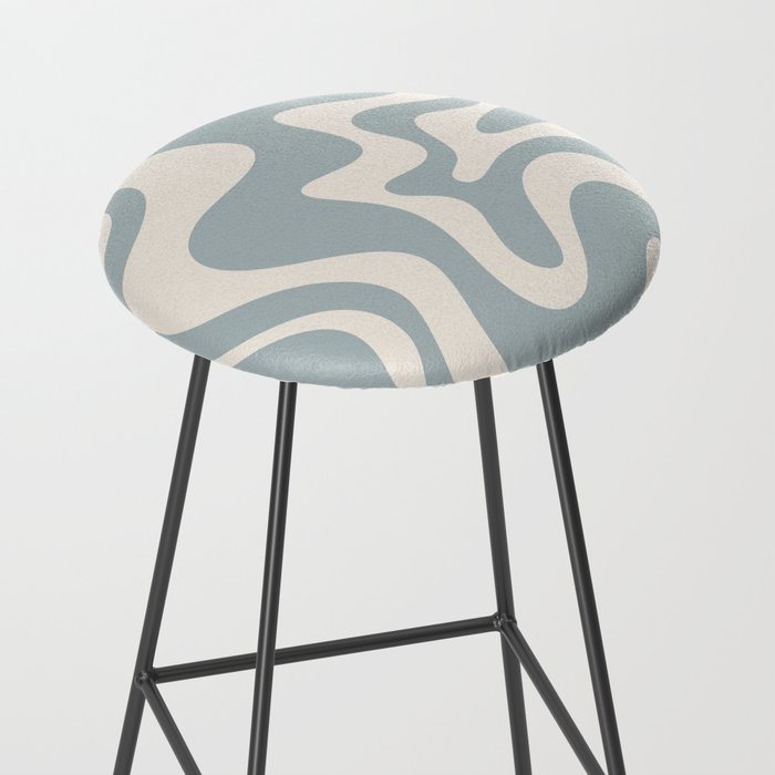 Liquid Swirl Retro Abstract Pattern in Light Blue-Gray and Cream Stool Gallery Image 2