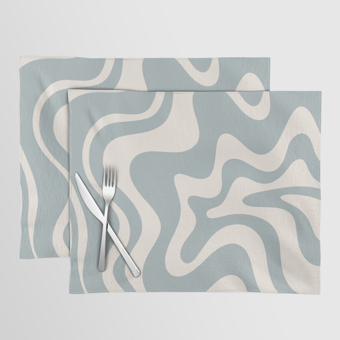Liquid Swirl Retro Abstract Pattern in Light Blue-Gray and Cream Placemat Gallery Image 1