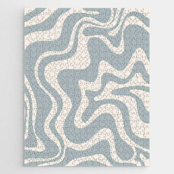 Liquid Swirl Retro Abstract Pattern in Light Blue-Gray and Cream Jigsaw Puzzle Gallery Image 1