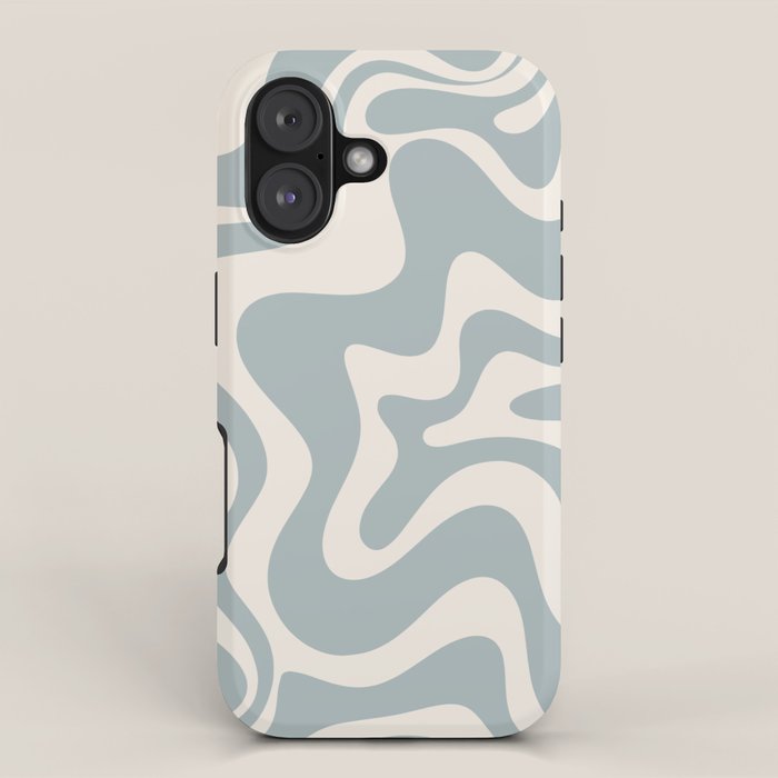 Liquid Swirl Retro Abstract Pattern in Light Blue-Gray and Cream iPhone Case Gallery Image 1
