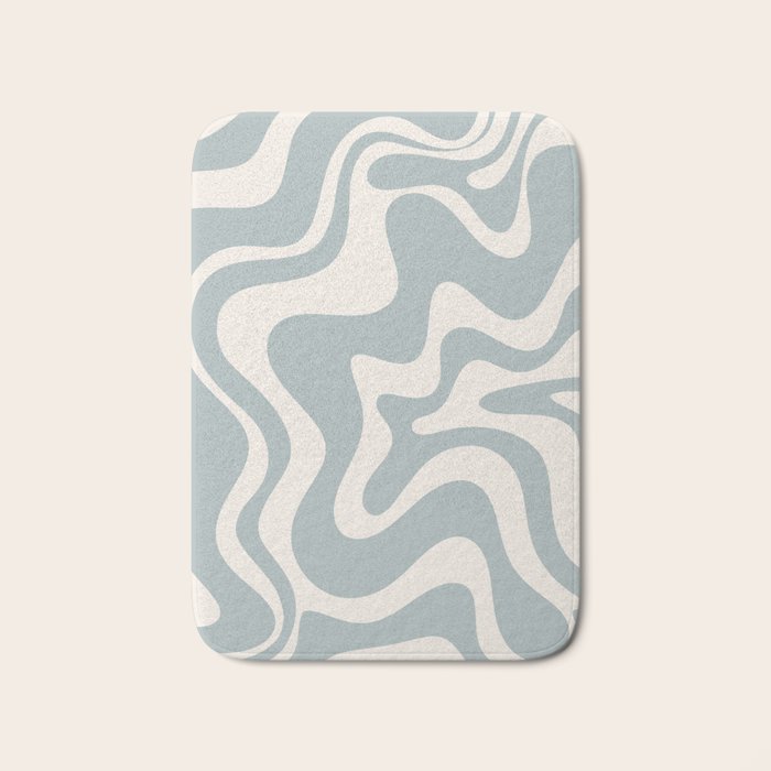 Liquid Swirl Retro Abstract Pattern in Light Blue-Gray and Cream Bath Mat Gallery Image 1
