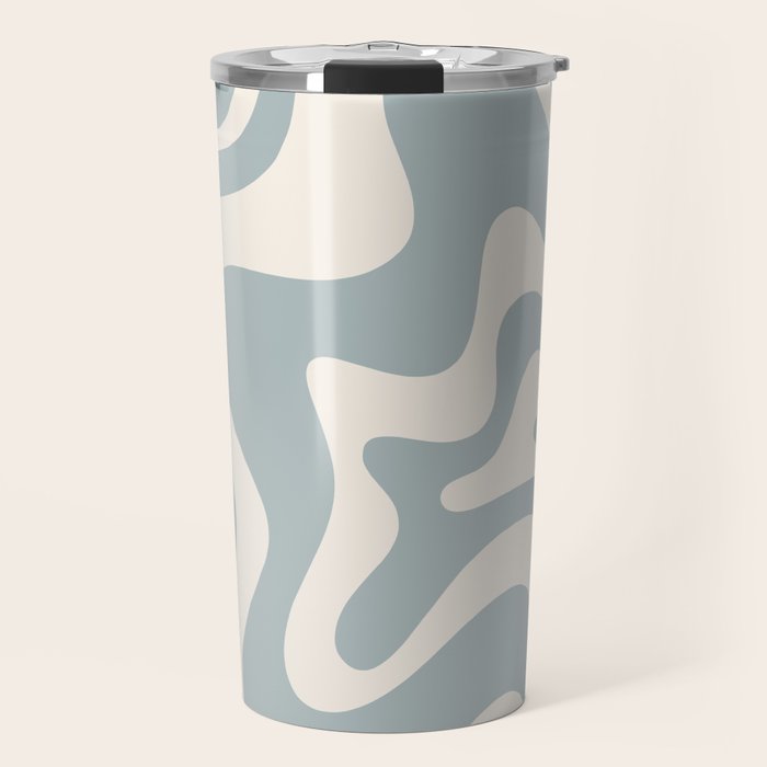 Liquid Swirl Retro Abstract Pattern in Light Blue-Gray and Cream Travel Mug Gallery Image 1