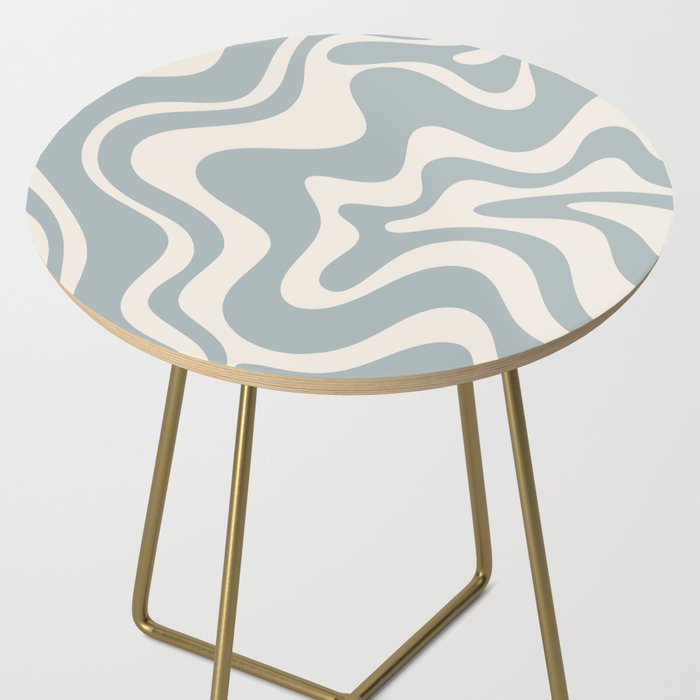 Liquid Swirl Retro Abstract Pattern in Light Blue-Gray and Cream Side Table Gallery Image 2